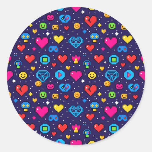 Rond Cute Pixel Art Gaming Vinyl Sticker Pack (Devant)