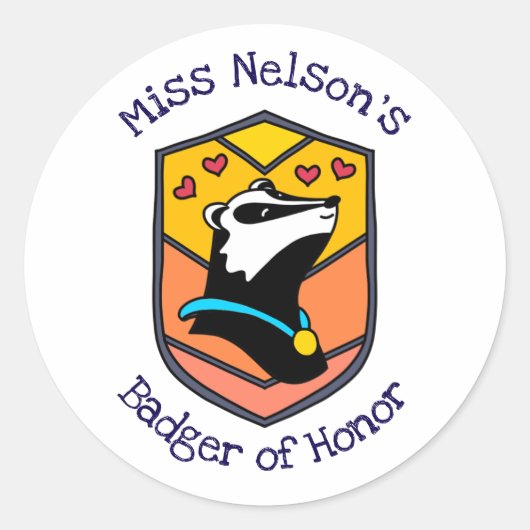Rond Cute punny "Badger of honor" sticker (Devant)