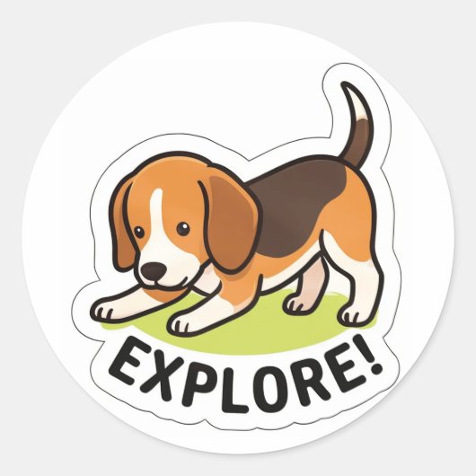 Rond Cute Puppy Adventure Sticker (Devant)