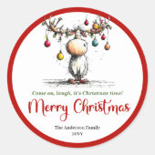 Rond Cute whimsical reindeer sticker holiday lights (Devant)