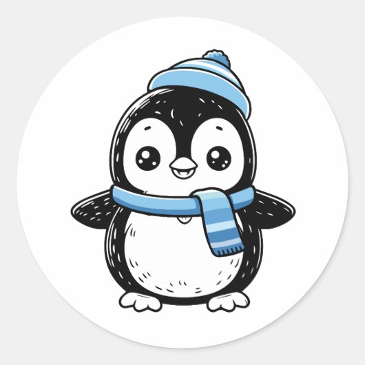 Rond Cute Winter Penguin Sticker | Penguin with Hat  (Devant)