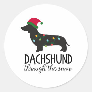 Rond Dachshund À Travers Le Sticker À Neige, Noël