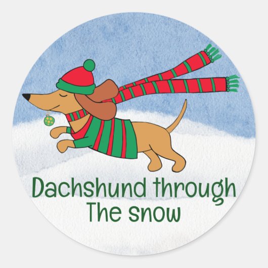 Rond Dachshund Thru Sticker à neige (Devant)