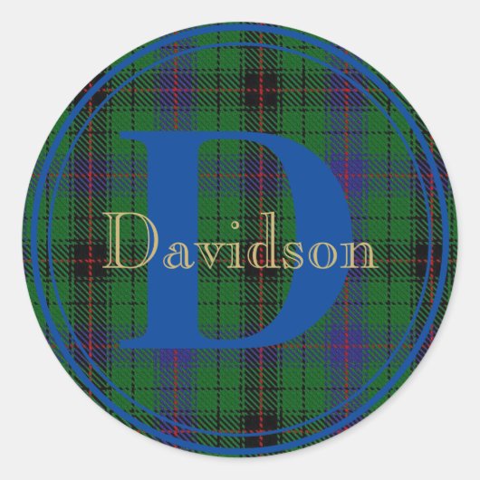 Rond Davidson Tartan Blue Monogram Nom Sticker (Devant)