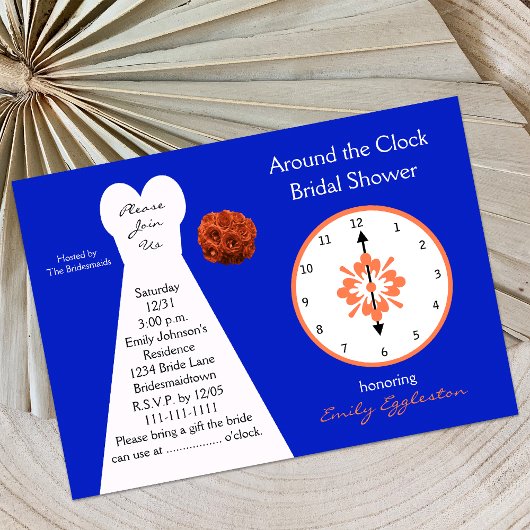 Rond de klok Bridal Shower Uitnodigingen — Blauw
