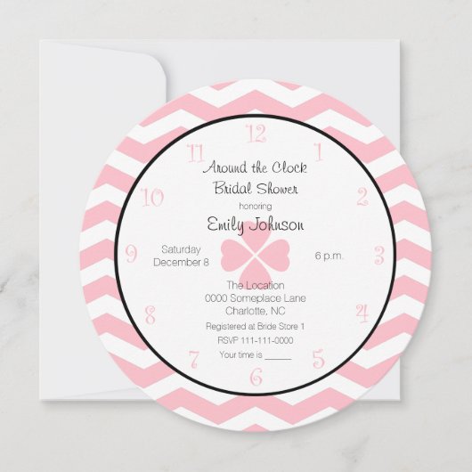 Rond de klok Bruids Douche Uitnodiging in Roze (Voorkant)