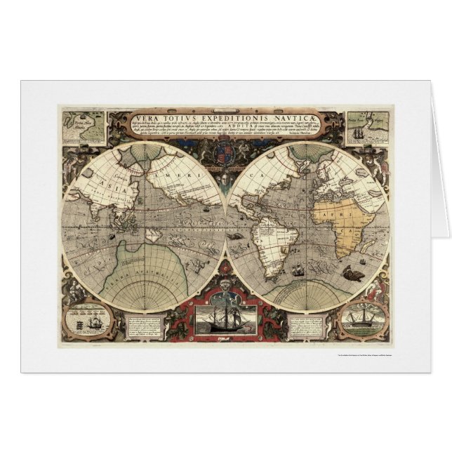 Rond de Wereld Drake Map - 1595 (Voorkant Horizontaal)