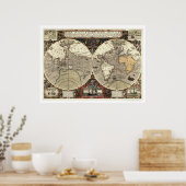 Rond de Wereld Drake Map - 1595 Poster (Keuken)