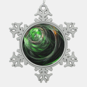 Rond de Wereld Groene Abstracte Kunst Tin Sneeuwvlok Ornament