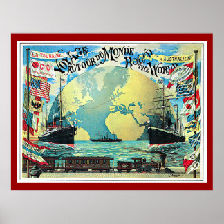 Rond de wereldreis, 1890 Vintage-reizen Poster