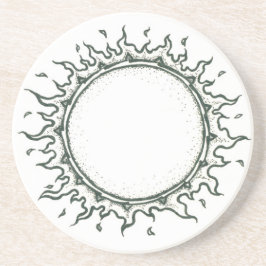 Rond de Zon - Zwarte en Witte Tekening Zandsteen Onderzetter