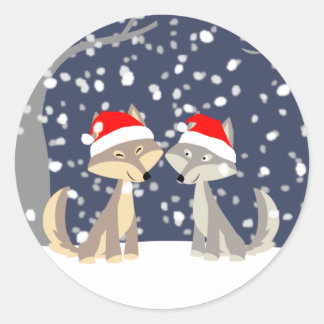 Rond Deux loups en hiver Sticker de Noël