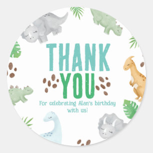 Rond Dinosaur anniversaire merci faveur sac Sticker