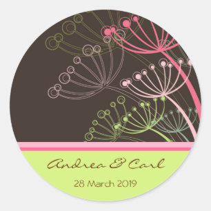 Rond Doux Pink & Mint Dandelions Mariage Favor Sticker