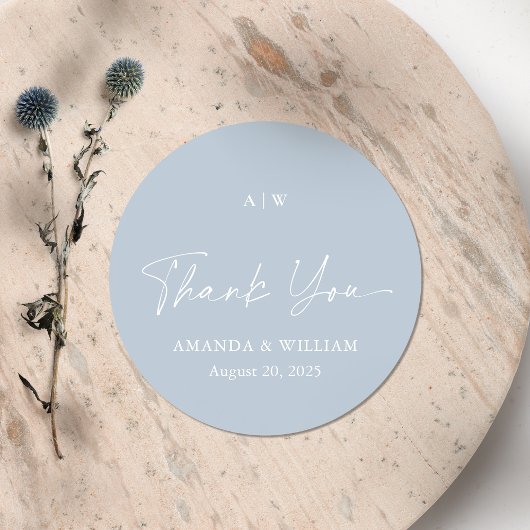 Rond Dusty Blue Thank You Wedding Sticker