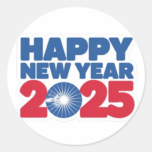Rond Éclairer 2025 Happy New Year Sticker (Devant)