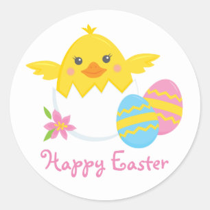 Rond Écouter Pâques Chick Happy Sticker ronde Pâques