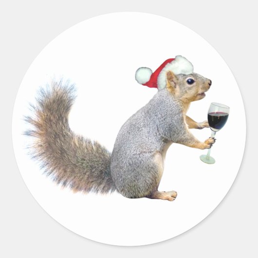 Rond Écureuil père Noël avec Sticker à vin (Devant)