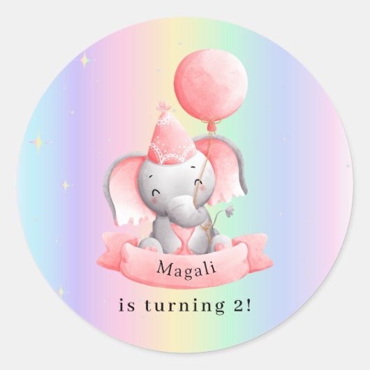 Rond Editable 2nd Birthday Sticker Cute Elephant (Devant)