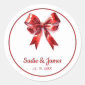 Rond Elégant Aquarelle Rouge Bow Wedding Favor Sticker (Devant)