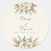 Rond Elegant Beige Pampas Grass Wedding Sticker (Devant)