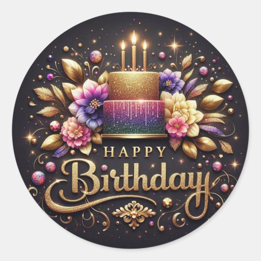 Rond Elegant black birthday sticker  (Devant)