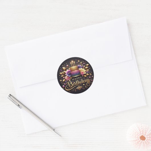 Rond Elegant black birthday sticker  (Enveloppe)