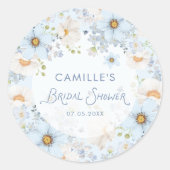 Rond Elegant Blue Floral Bridal Shower Round Sticker (Devant)