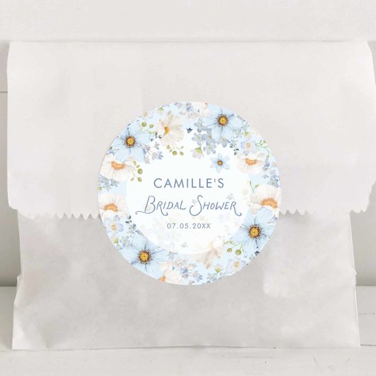 Rond Elegant Blue Floral Bridal Shower Round Sticker