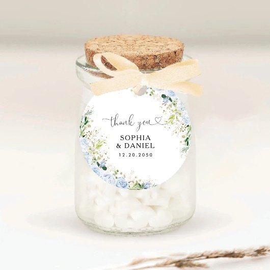 Rond Elegant Dusty Blue Wedding Classic Round Sticker