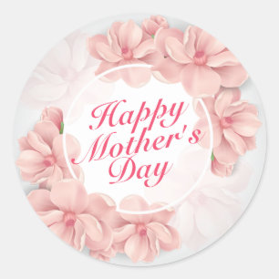 Rond Élégant Happy Mère's Day Floral Frame Sticker