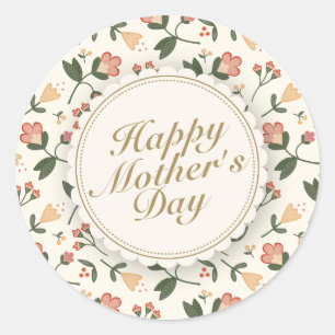 Rond Élégant Happy Mère's Day Floral Frame Sticker
