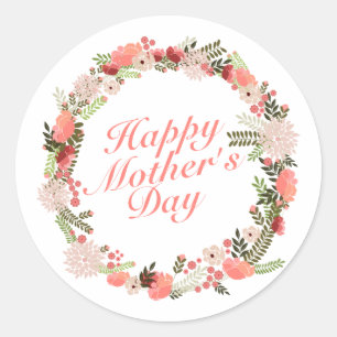 Rond Élégant Happy Mère's Day Floral Wreath Sticker