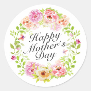 Rond Élégant Happy Mère's Day Floral Wreath Sticker