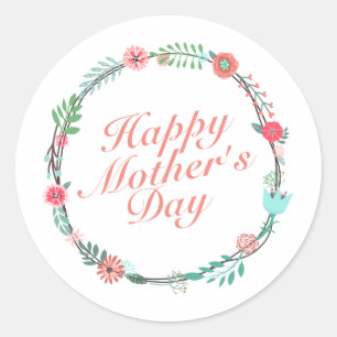 Rond Élégant Happy Mère's Day Floral Wreath Sticker