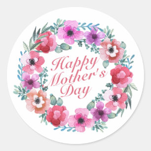 Rond Élégant Happy Mère's Day Floral Wreath Sticker