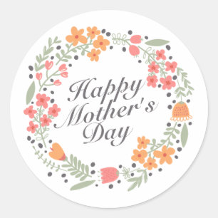 Rond Élégant Happy Mère's Day Floral Wreath Sticker