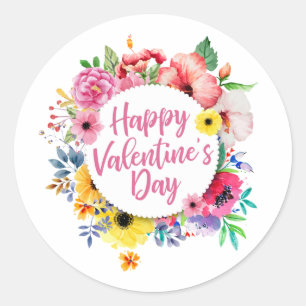 Rond Élégant Heureuse Sainte-Valentin Sticker Floral