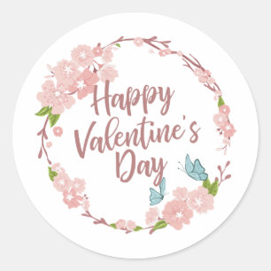 Rond Élégant Heureuse Sainte-Valentin Sticker Floral