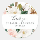 Rond Élégant Magnolia | Sticker en Merci blanc (Devant)