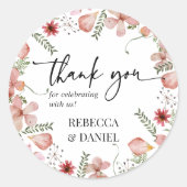 Rond Élégant Merci Floral Mariage Favor Sticker (Devant)