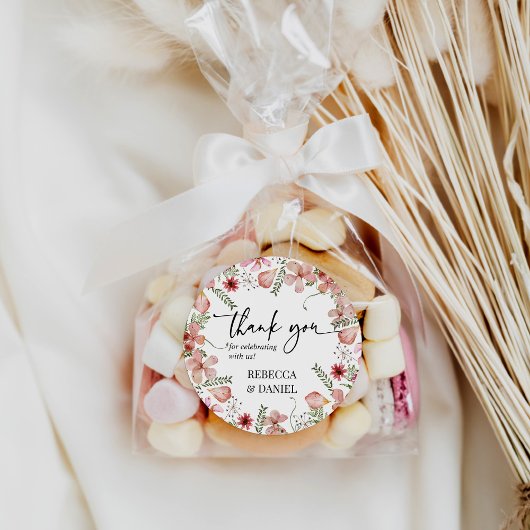Rond Élégant Merci Floral Mariage Favor Sticker