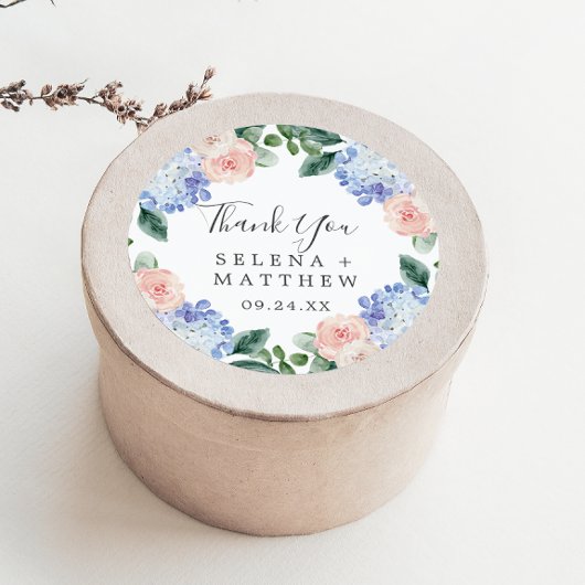 Rond Élégant Merci Hydrangea Mariage Favor Sticker