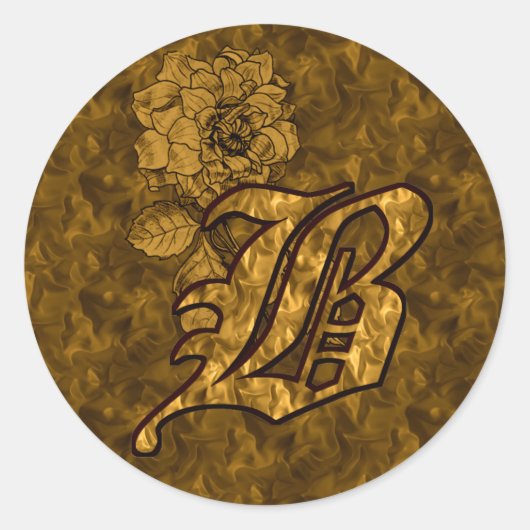 Rond Élégant monogramme initial B Gold Peony Sticker (Devant)