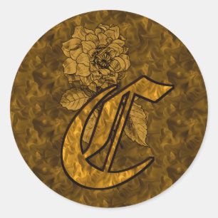 Rond Élégant Monogramme Initial C Gold Peony Sticker