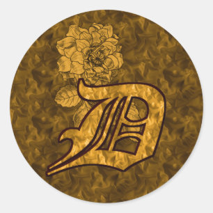 Rond Élégant Monogramme Initial D Gold Peony Sticker