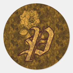 Rond Élégant Monogramme initial P Gold Peony Sticker