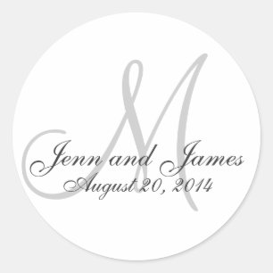 Rond Élégant Monogramme Noms Date Mariage Favor Sticker