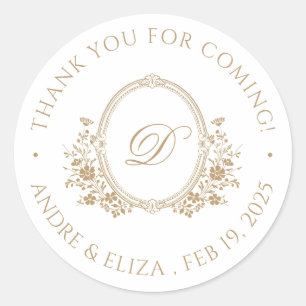 Rond Élégant Monogramme Or Crest Classic Round Sticker