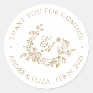 Rond Élégant Monogramme Or Floral Classic Round Sticker